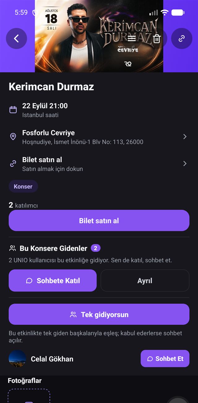 Eşleşme kabul edildi: 'Sohbet Et' düğmesi açıldı